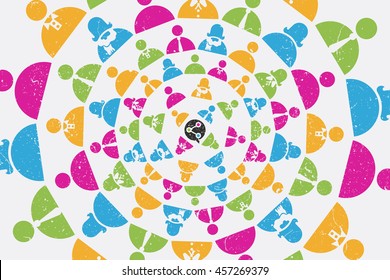 Social Network concept with people connected to each others in circular shape.
