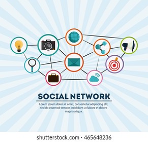 Social Network concept represented by icon set. Colorfull and flat illustration