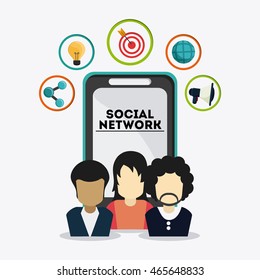 Social Network concept represented by smartphone and icon set design. Colorfull and flat illustration