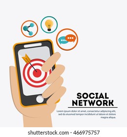 Social Network concept represented by smartphone and icon set design. Colorfull and flat illustration