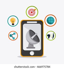 Social Network concept represented by smartphone and icon set design. Colorfull and flat illustration