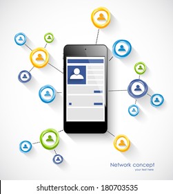 Social network concept with smartphone