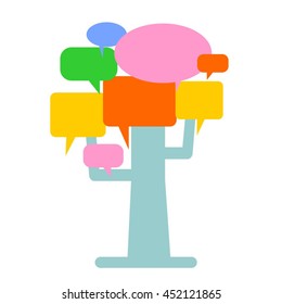 Social network concept. Tree with speech bubbles leaves.