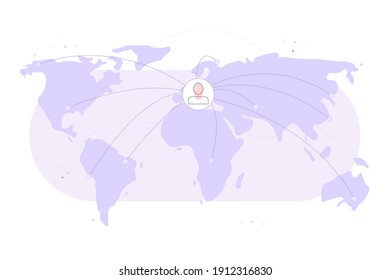 Social network concept with various icons on Earth background. Vector illustration modern style 