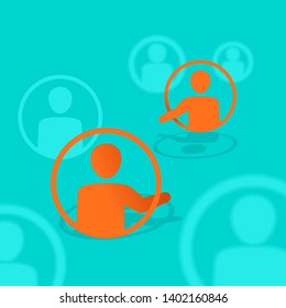 Social network concept - vector illustration of people community with people avatars and two main people in friendship or cooperation