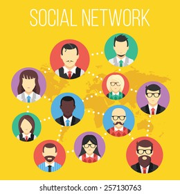 Social network concept. Vector illustration. Isolated on yellow background.