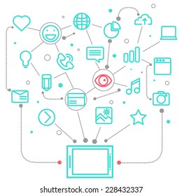 Social network  concept for web and tablet PC. Line style vector illustration eps 10