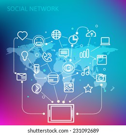 Social network  concept for web and tablet PC. Line style vector illustration eps 10