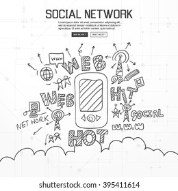 Social network concept wih Doodle design style