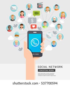 Social Network Conceptual Flat Style. Vector Illustration.