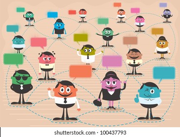 Social Network: Conceptual illustration for social network. No transparency and gradients used. A4 proportions.