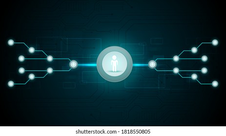 Social network connected technology circuit system and   people symbol 