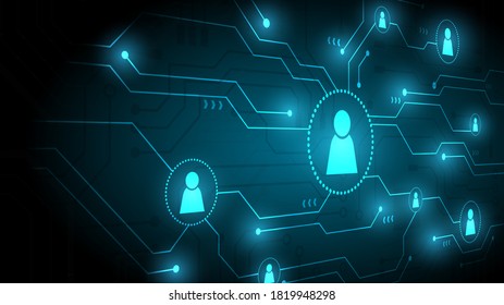 Social network connected technology circuit system and   people symbol 