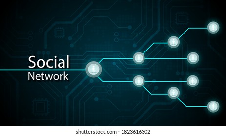 Social network connected technology circuit system and   people symbol 