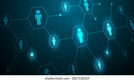 Social network connected technology circuit system and   people symbol 