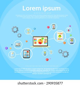 Social Network Connection Concept Internet Device Communication People Vector Illustration