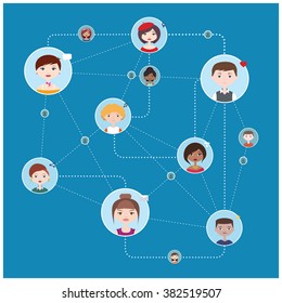 Social network connection interaction scheme - simple vector flat style illustration