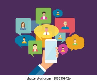 social network connection for online business background concept and  business hand hold mobile
