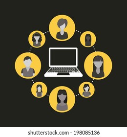 Social network design over black background, vector illustration