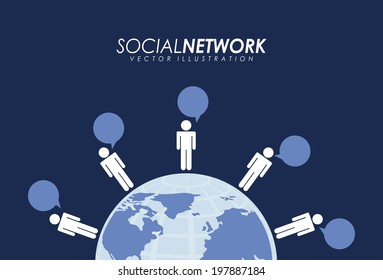 Social network design over blue background, vector illustration
