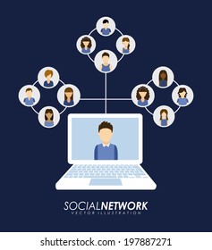 Social network design over blue background, vector illustration