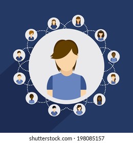 Social network design over blue background, vector illustration