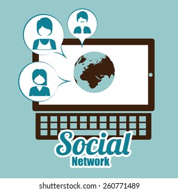 Social Network design over blue background, vector illustration