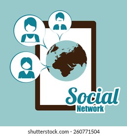 Social Network design over blue background, vector illustration