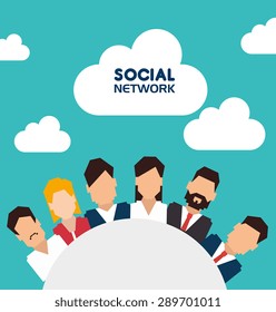 Social network design over blue background, vector illustration.