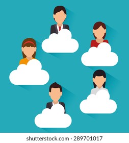 Social network design over blue background, vector illustration.