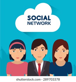 Social network design over blue background, vector illustration.