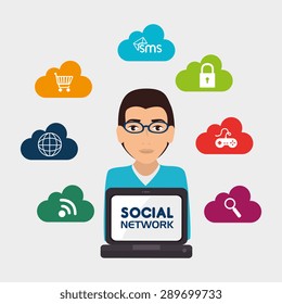 Social network design over white background, vector illustration.