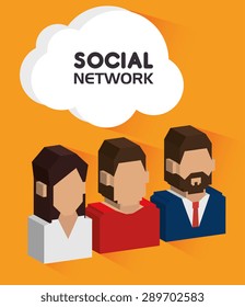 Social network design over yellow background, vector illustration.