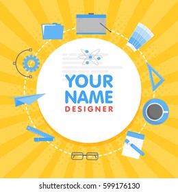 Social network designer avatar. Place for your name. Template of the artist portfolio, banners, announcements, web sites and other projects. Vector illustration