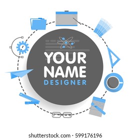 Social network designer avatar. Place for your name. Template of the artist portfolio, banners, announcements, web sites and other projects. Vector illustration