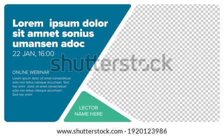 Social network event cover banner header template for online webinar with profile photo placeholder, blue and green rounded corners version