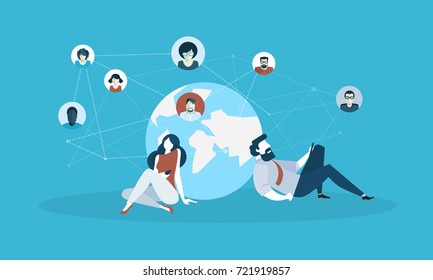 Social network. Flat design vector illustration concept for web banner, service presentation, advertising material.