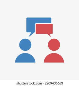 social network flat icon. two people talking to each other with bubble speech. discussion flat icon illustration