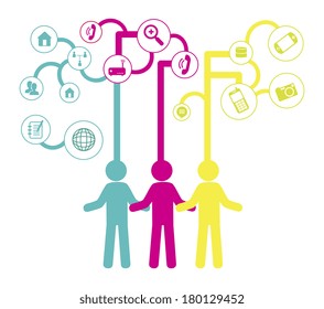 social network flat over white background