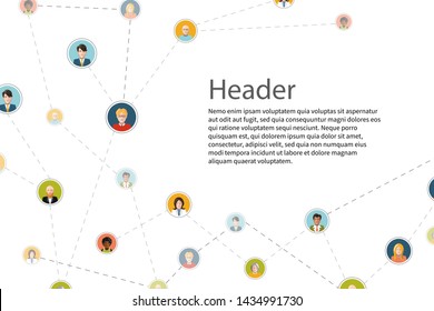 Social network with flat people avatars with text place isolated on white