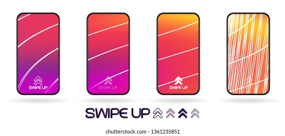 social network gradient style smartphone application swipe up gesture background etmplate. techno glowing vibrant abstract lines. Bright fresh backdrop.