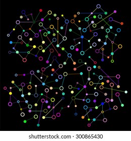 Social Network Graphic Concept. Geometric black and white polygonal structure with wire mesh, modern chaotic science and tech object.