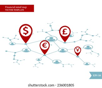 Social network group concept in blue. World currency. Vector illustration.