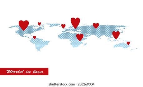 Social network group concept in blue with hearts. World in love. Valentines day. Seamless pattern background. Vector illustration.