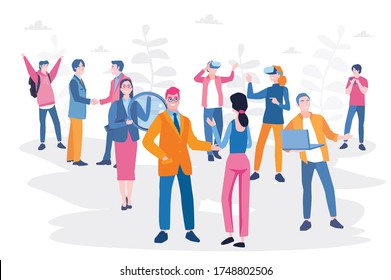 Social network , group of people talking , networking, Vector illustration for web banner, infographics, mobile. 