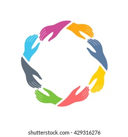 Logo del grupo de manos de la Red Social. Diseño gráfico vectorial