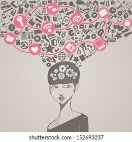social network head with several icons