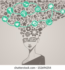 social network head with several icons