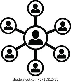 Vetor de Ícone de Conexão Humana de Hierarquia de Rede Social. Ícone de estrutura de tópicos representando uma estrutura organizacional ou árvore de rede social, simbolizando gerenciamento, hierarquia e conexões humanas.
