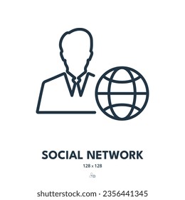 Social Network Icon. Connection, Communication, Social Media. Editable Stroke. Simple Vector Icon